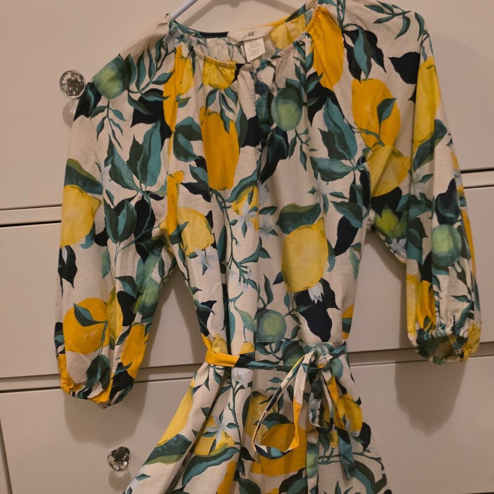 H&M Lemon Print Dress, Size XS, Lightweight Summer Dress